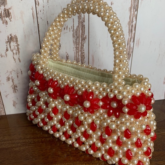 Vintage Small Beaded Handbag Floral Purse - Picture 2 of 4